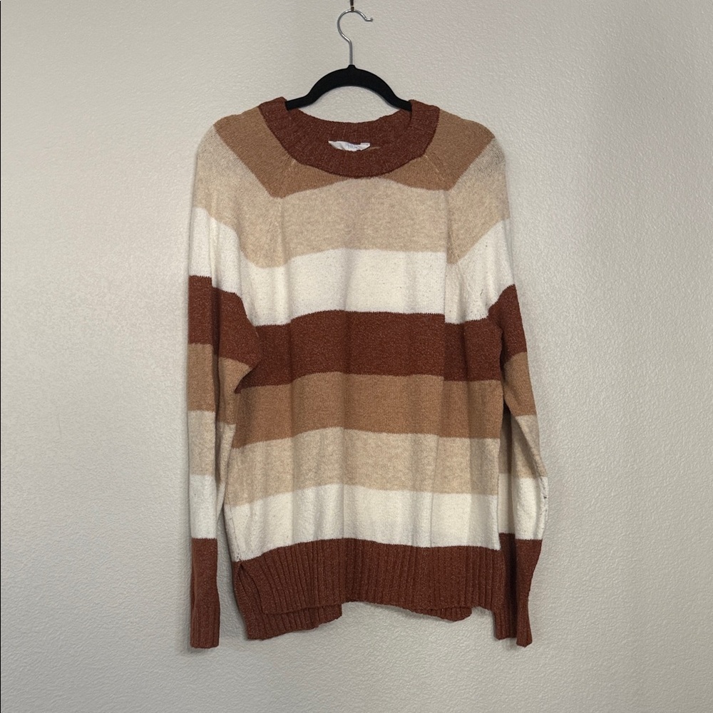 Time and Tru Women's Striped Sweater - Brown, Tan, Cream